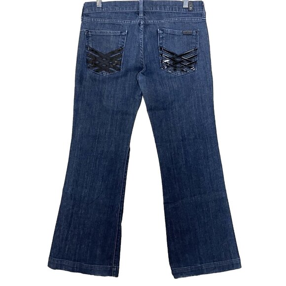 7 For All Mankind Dojo Wide Leg Flare Jeans Size 29 Vintage Y2K Lattice Pockets - Picture 1 of 16